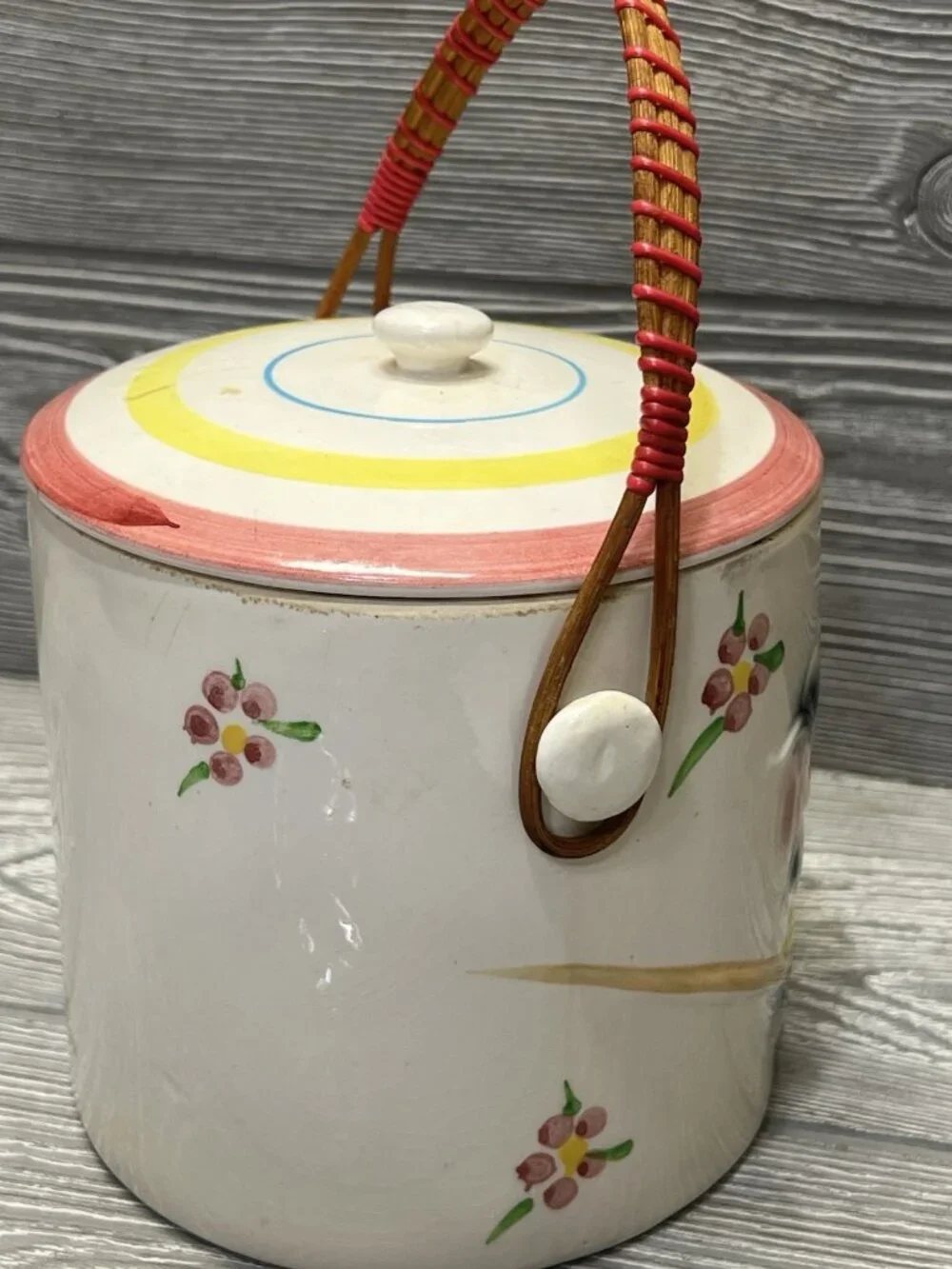 Vintage Hand Painted Circus Elephant 3D Ceramic Cookie Biscuit Jar with Handle